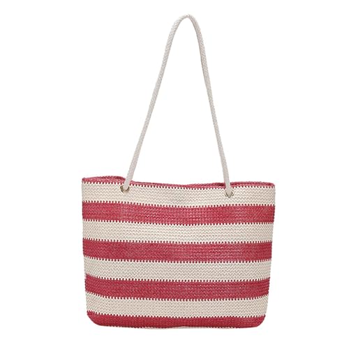 Bolso de hombro tejido de playa para mujer, bolso de mano de nailon para verano, hot pink, Talla única