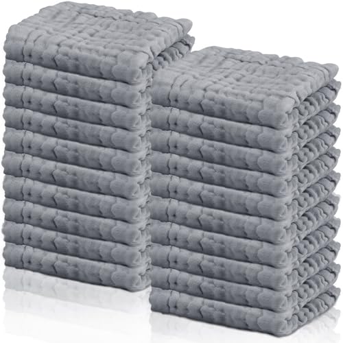 Image of Breling 20 Pcs Baby Muslin Washcloth 12 x 12 Inch 100% Cotton Soft and Absorbent Muslin Washcloth Burp Cloth Wipe Newborn Face Towel for Baby Boy Girl Sensitive Skin(Gray)