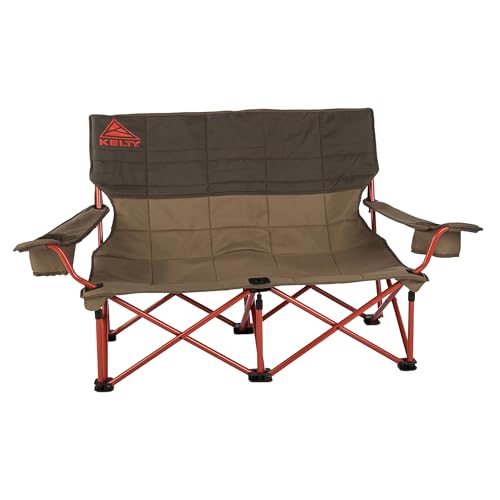 Image of Kelty Low Loveseat 2 Person Folding Camping Chair (Low Height /Bungee) | Low Height Seat, Comfortably Fits 2 Adults, Slight Recline, Insulated Cup Holders, Perfect for Soccer Games, Concerts