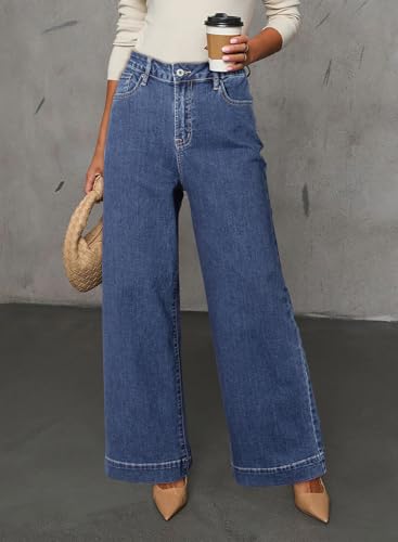 Image of Dokotoo Women's Casual High Waisted Jeans Stretch Wide Leg Loose Denim Pant