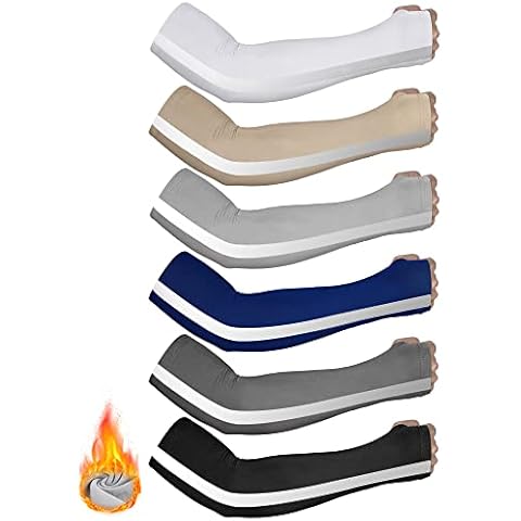 Newcotte 6 Pairs Winter Arm Warmer Thermal Cycling Reflective Strap Compression Arm Cover with Thumb Holes for Men Women, Multicolor, Medium Cover