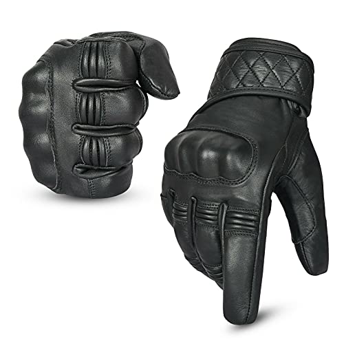 Gants de moto Hipora en cuir de qualité supérieure avec doublure thermique et résistance au vent