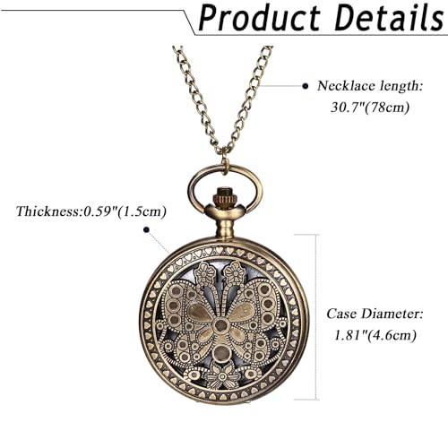 Image of Avaner Hollow Out Pocket Watches: Bronze Butterfly Analog Quartz Pocket Watches with Chain for Men and Women