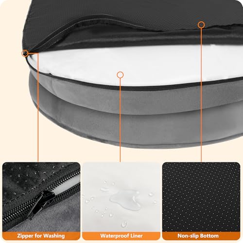 HMTOPE Orthopädisches Hundebett, Hundesofa, Vierseitiges Nackenrolle Kissen, rutschfeste Unterseite Hundekorb, Abnehmbar und Waschbar, Kleine Hunde, Mittelgroße Hunde, 90 x 71 x 15 cm, Mittelgrau