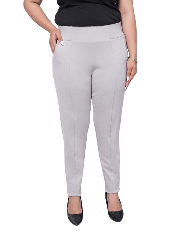Image of Mlada Women's Solid Cotton Lycra High Waist Ankle Length Tummy Tucker Jeggings Trouser with 2 Side Pockets | Office Wear Summer Pants | Regular Fit, Stretchable, Comfortable & Stylish Everyday Bottoms