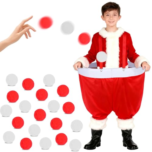 Small Santa Pants Snowball Fight Red and White Christmas Snowball Toss Activity Game with 20 Xmas Snow Balls Party Toss Game for Families Yard Indoor Outdoor