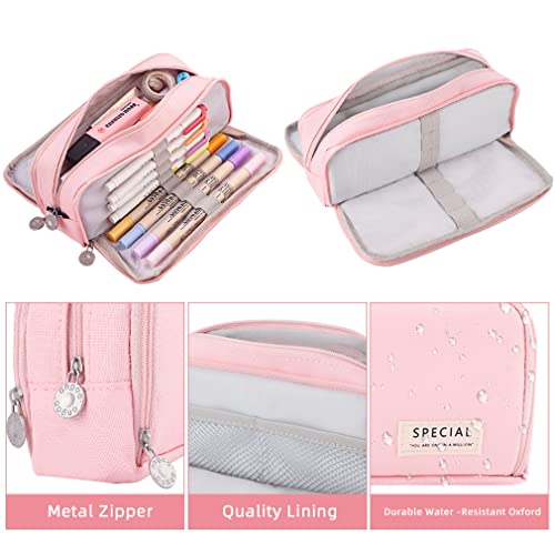 Image of iSuperb Large Pencil Case 3 Compartments Pencil Pouch Big Capacity Pencil Bag for Kids Teen Girls Boys Student School Supplies Oxford Organizer Pen Bag Cosmetic Makeup Pouch