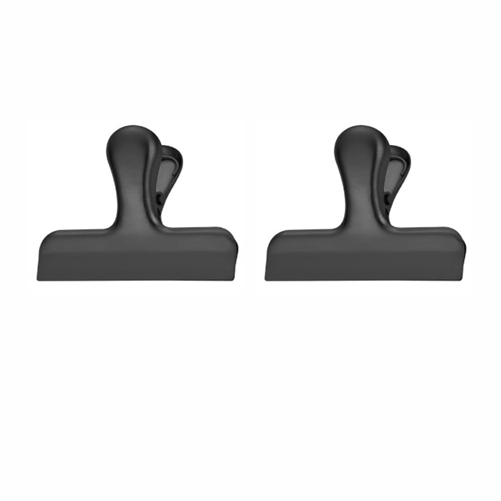2 Pcs Metal Bulldog Clips, Metal Binder Paper Clamps, Stainless Steel Multifunctional Clips for Drawing Board, Pictures, Food Bags (Black, Large)