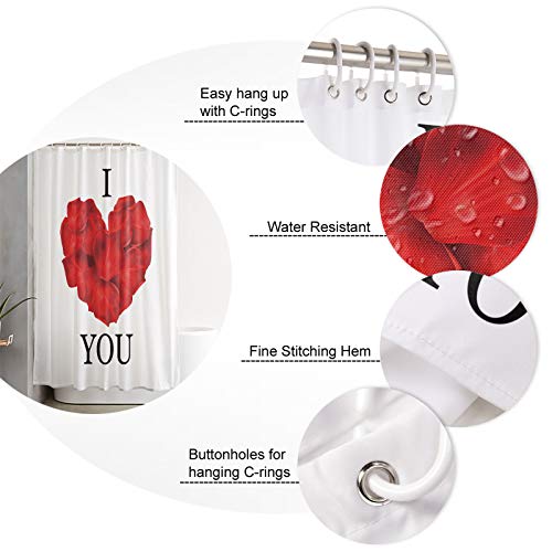 Queenker Fabric Shower Curtain For Bathroom 36" W X 72" L I Love You Red Rose Heart Shape Pattern Shower Curtain With Hooks Bathroom Decor Waterproof Shower Curtains Machine Washable For Home Hotel #TOP4