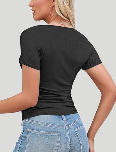 Buauty Womens Cutout Tshirts One Piece Summer Tops Ribbed Slim tees Short Sleeve Fitted Shirt Sexy Fashion Basic Clothes 20252