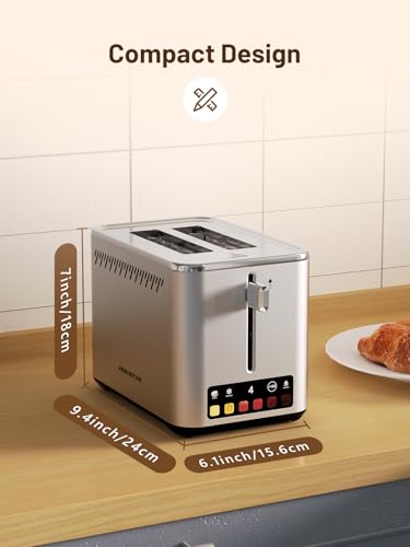 Image of KEENSTAR Touch Screen 2-Slice Toaster with 6 Browning Levels, Bagel, Defrost & Timer, Wide 1.5 inch Slots, Removable Crumb Tray, 900W Stainless Steel Smart Toaster for Bagels, Breads & Waffles