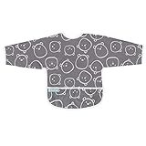 Kushies Cleanbib Waterproof Bib with Sleeves, Charcoal Bears, 6-12 Months