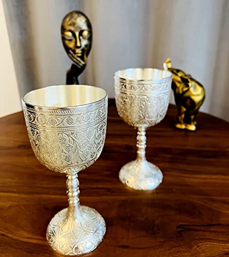 Morcomart Vintage Brass Victorian Wine Goblet Silver Plated Embossed Goblet Chalice Gothic Theme Goblet Cup (Pack Of 1) #TOP7