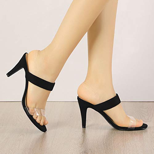 Allegra K Allegra K Women's Clear Strap Stiletto Heel Black Slides Sandals - 9 M US