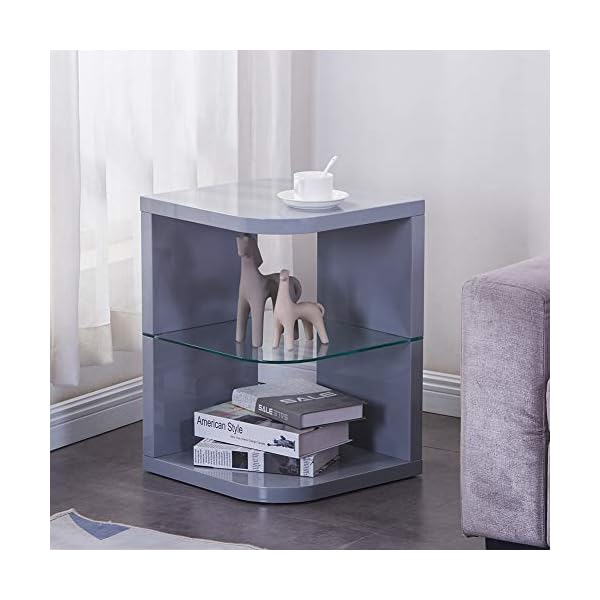 GOLDFAN High Gloss Side End Table Modern Coffee Table with Glass Storage Shelves Bedside Tables for Living Room Lounge - Image 8