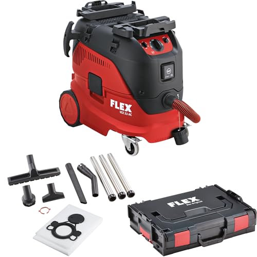 Flex Sicherheitssauger VCE 33 M AC + Vliesfiltersäcke FS-F VC 6 (schwarz, rot, Sicherheitssauger mit automatischer Filterabreinigung, 30 l, Klasse M, Werkstattsauger, Handwerkersauger) 471194