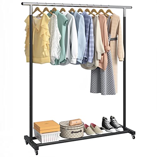 Buzowruil Clothing Rack Clothes Rack Standard Rod Simple Rolling Metal Garment Rack Organizer Freestanding Hanger With Wheels,Black With Silver #TOP22
