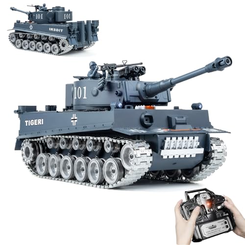 AoreSpty Tiger Panzer RC Ferngesteuert 1:18 – Realistische Schussfunktion, Metallketten, 45° Kletterfähigkeit, Perfekt für Abenteuer ab 8 Jahren