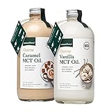 Natural Force Creamy Vanilla + Creamy Caramel MCT Oil Bundle – Gluten-Free, Non GMO, Emulsified Flavored MCTs from Organic Coconuts – Keto, Paleo, and Vegan – 2x 16 Ounce Glass Bottles