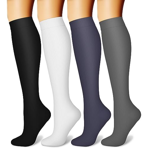 CHARMKING Compression Socks for Women & Men,4 Pairs,10-15mmHg(L-XL,Multi05)