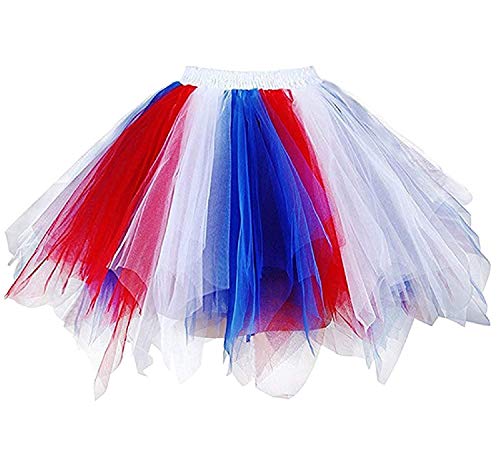 Karneval Erwachsene Damen 80s übergröße Tüllrock Tütü Röcke Tüll Petticoat Tutu Rot/Weiß/Blau