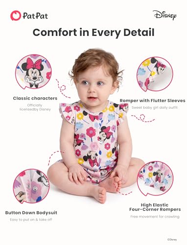 Disney Baby Minnie Mouse Packs Soft Breathable Stretch Bodysuit with Ruffle Sleeves Romper for Newborn Red,3-6 Months - image 5