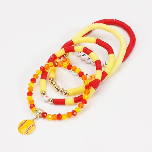 Image of Football Baseball Soccer Beaded Bracelets for Women Stackable Game Day Sports Theme Bracelet