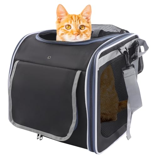 4-In-1 Hundekorb für Fahrrad, Faltbarer Hundefahrradkorb Vorne mit 4-Offenen Türen, 360°-Meshfenster, Roll-Sonnenschutz, Haustier-Reisetasche, Hunderucksack für Katzen & kleine Hunde, Schwarz