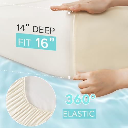 Comfort Spaces Cooling Sheets, Moisture Wicking Coolmax Sheets, Soft, Colorfast Sheet Set, Cooling Bed Sheets for Hot Sleepers, Elastic Deep Pocket Fits Up to 16" Mattress, Twin Cream 3 Piece by Comfort Spaces - Used condition - Image 4