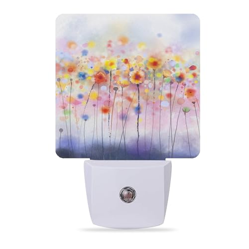 Image of Night Light,Abstract Watercolor Floral Night Lights Plug into Wall Dusk to Dawn Sensor Led Lamp for Women Men,Led Lights for Stairway /Hallway /Bedroom,0.5W