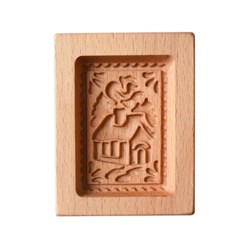 Molde de madeira para bolachas, prensa de bolachas gravada, cortador de madeira feito à mão, molde decorativo não pegajoso para assar festivais, cortador de bolachas de gengibre para o Natal, argila