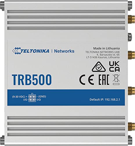 Image of Teltonika TRB500000200 Model TRB500 Industrial 5G Gateway, Speeds of up to 1 Gbps, 1x Ethernet Port, Auto APN, 2X Configurable Inputs /Outputs, Aluminum Housing, AU PSU; Not for use in USA