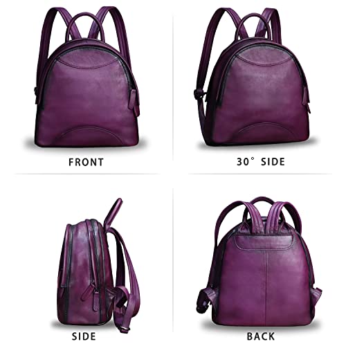 Image of Genuine Leather Backpack Purse for Women Retro Handmade Small Casual Rucksack Satchel Back Bags Knapsack (Purple)