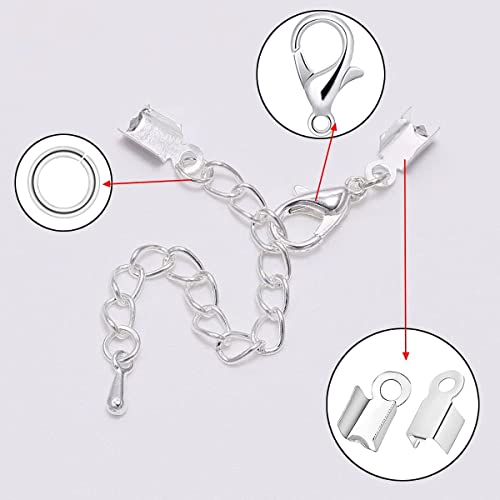 1200 Pcs Jewelry Making Accessories Set 100 Lobster Claw Clasps 500 Open Jump Ring Connectors 300 Bead Tips Knot Covers And 300 Clamshell Fold Over Cord Ends For Diy Jewelry Crafts Making (Silver) #TOP3