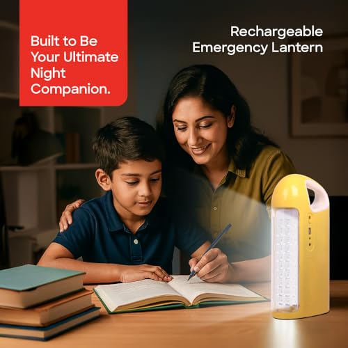 Image of Sanford Emergency Lantern, 30 SMD LED, 550 Lumens, Solar & Electric Charging, Power Bank, Yellow, Unbreakable PC Glass & ABS Body, 15.5x8.4x32.1 cm, 5500mAh Battery