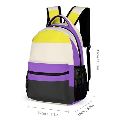 Backpack Bookbag Set Backpack with Lunch Box and Makeup Bag Travel Bookbag Daypack Set (Lgbt Pride Flag Non Binary)2