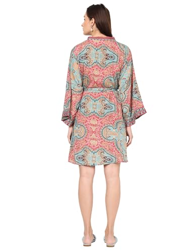 Image of KE KANHA EXPORTS Shrug for Women|Beach Coverup|Boho Beach Wear Dress for Women|Border Print Viscose Cover Up for Travel Holiday Resort Wear|Multicolor|Easily fits S-M-L|Bust 30 to 42 Inches