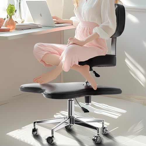Image of PYY ADHD Chairs for Adults - Meditation Cross Legged Office Chair with Wheels, Ergonomic Fidget Squatting Kneeling Chair with Lumbar Back Support Adjustable Height for Home Office