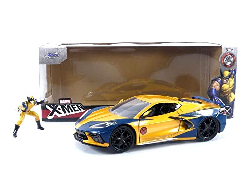 Jada Toys Marvel Wolverine X-Men 1:24 2020 Chevy Corvette Die-Cast Car With 2.75" Wolverine Figure #TOP6