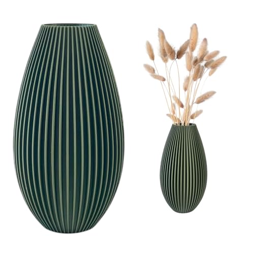 Unzerbrechliche Olive Vase 20 cm – Modernes Design mit Riffelung – Für Trocken- & Frischblumen – Boho Deko für Zuhause