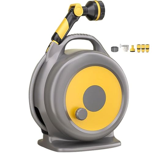 Chariot enrouleur de tuyau d'arrosage portable et compact avec pistolet haute pression