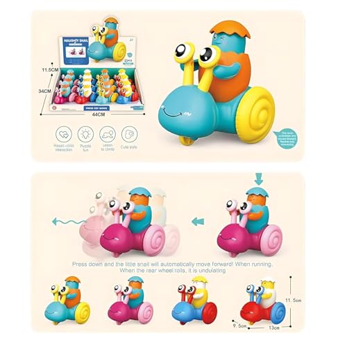 Image of Crackles Press & Go Snail Toy with Cracked Egg Chick Press - High-Quality Push and Go Animal Toy for Babies & Toddlers - Cartoon Style Mini Car - Multicolor (Pack of 2)
