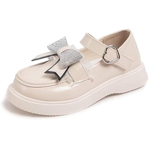 DVTENI Girls White Dress Shoes Wedding Party Heel Mary Jane Princess Bow Shoes Cover