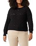 ONLY Damen Struktur Strickpullover | Rund Hals Sweater Grobstrick Zopfmuster | Lockereres Oberteil ONLBRYNN, Farben:Schwarz, Größe:L