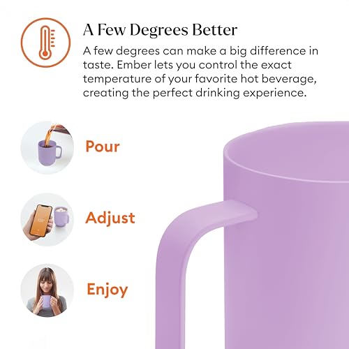 Image of Ember Temperature Control 14oz Smart Mug 2, App-Controlled and Rechargeable Heated Coffee Cup Warmer with Intelligent LED Display, Lavender.