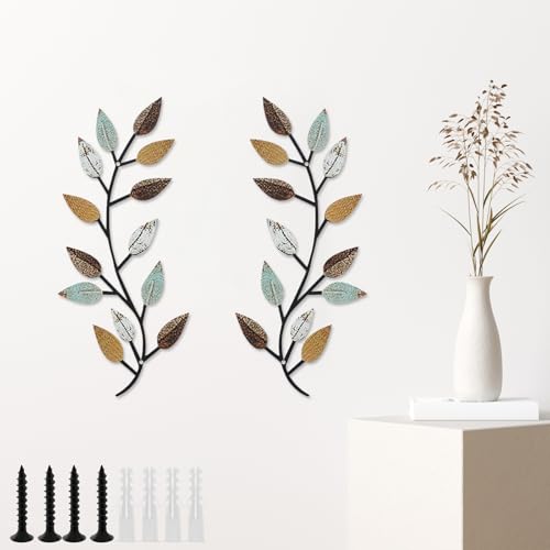 QINGLANG 2 Pcs Piece Metal Tree Leaf Wall Decor Vine Olive Branch Leaf Wall Art Elegant Wrought Iron Scroll Wall Hanging Sculpture Art for Living Room Bedroom Bathroom Decorations 40x16cm(Style 2)