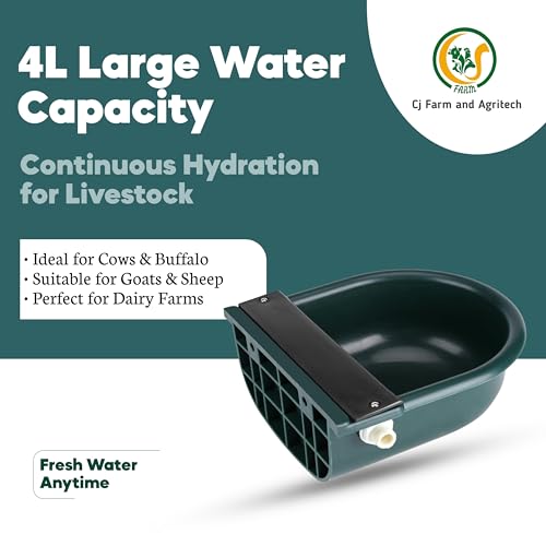 Image of CJ Farms Automatic Water Bowl for Cows, Goats, Sheep, Buffalo - 4L Capacity, Green Color, Float Ball Valve, Unbreakable Plastic, Durable Animal Drinking Bowl