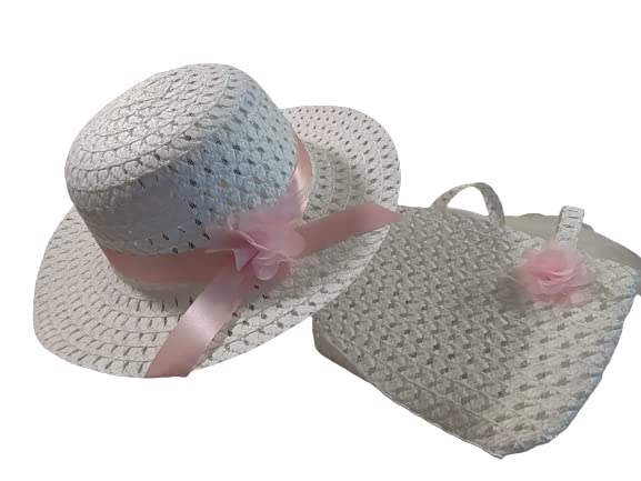 Toddler Little Girls Easter Bonnet Easter Hat Teaparty Hat Flower Girl Hat White Pink Accents Matching Purse