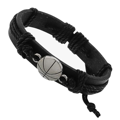 CykTxei - CykTxei 1-Pack Adjustable Basketball Charm Bracelet Woven Sports Wristband for Teens Adults with Fake Leather Strap Basketball Lover Gift Sports Jewelry