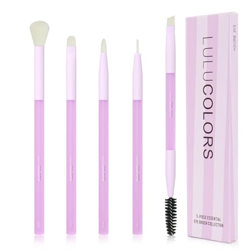 LULUCOLORS 5-Piece Eye Makeup Brush Set – Light Purple Edition with Cruelty-Free Bristles and Comfortable Rubber Finish Handles (Purple)
